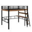 Lit mezzanine double en métal avec bureau intégré, tablette de rangement et échelle