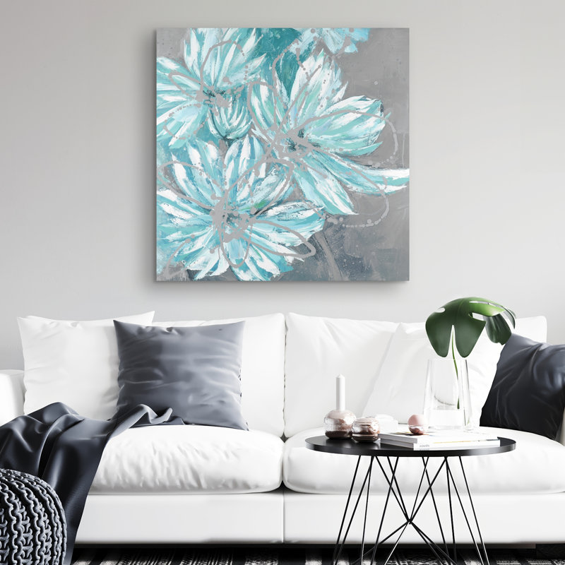 Three little abstract flowers - 32"x32" art on canvas