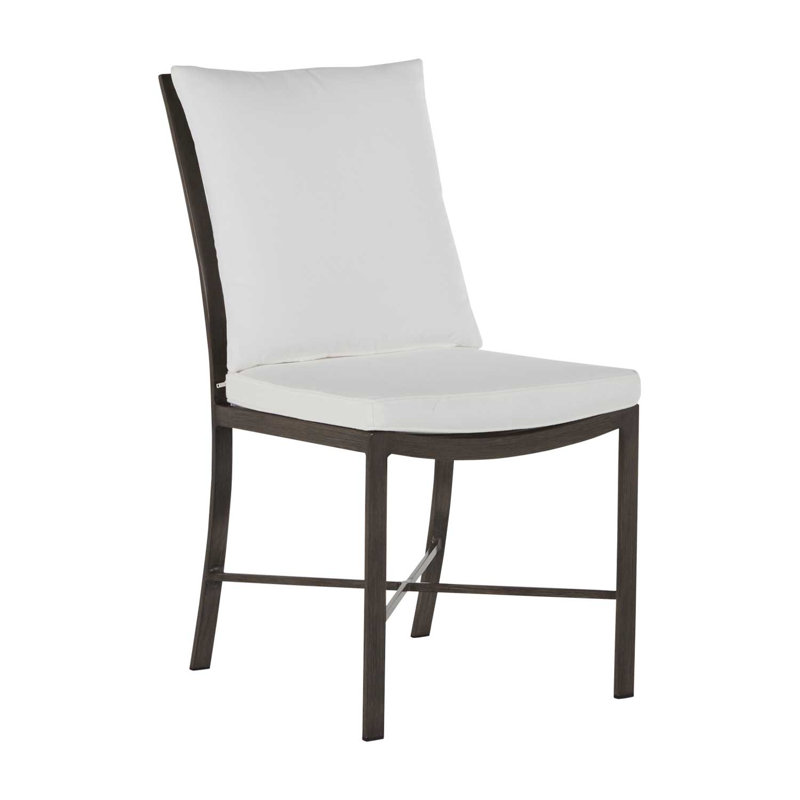 Monaco Patio Dining Side Chair with Cushions, Slate Gray, Rollo Lace InsideOut® Linen, Welt