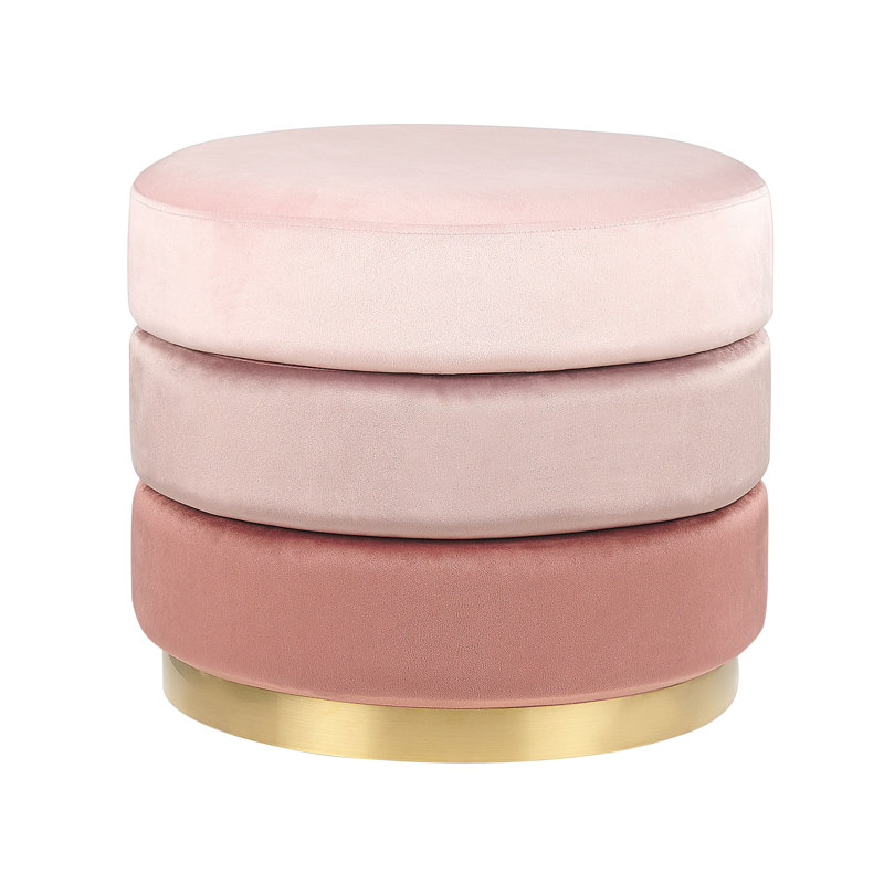 Mahmud 48cm Wide Velvet Round Solid Colour Pouffe Ottoman, Pink