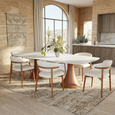 Ensemble de table de salle à manger 5 pi / 7 pièces rectangulaire, ensemble de table de salle à manger à double piédestal en bois massif avec chaises rembourrées