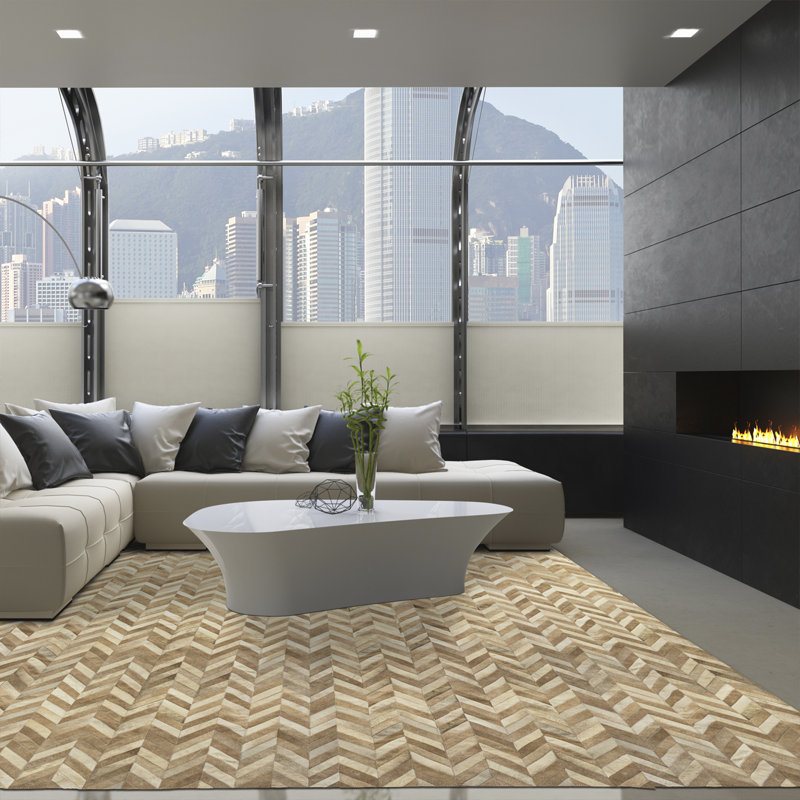 Atlas Cowhide Chevron Area Rug, Rectangle 8' x 10'