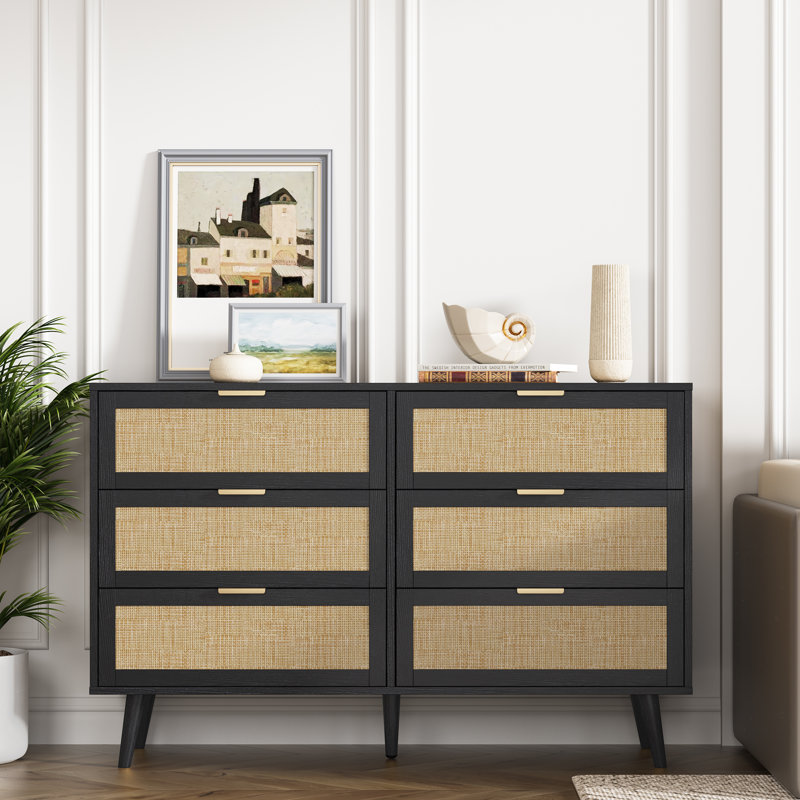 46.5'' W 6 - Drawer Double Dresser, Black/Brown