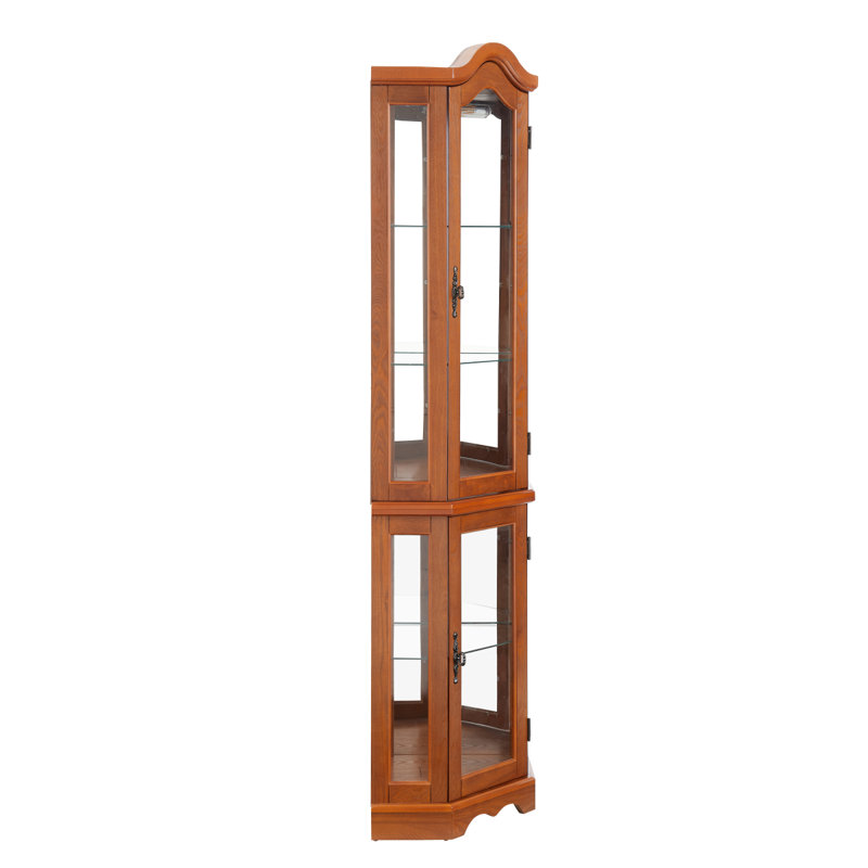 Vitrine de coin lumineuse avec portes et tablettes en verre trempé - rangement élégant en chêne pour le salon et la chambre à coucher - chêne