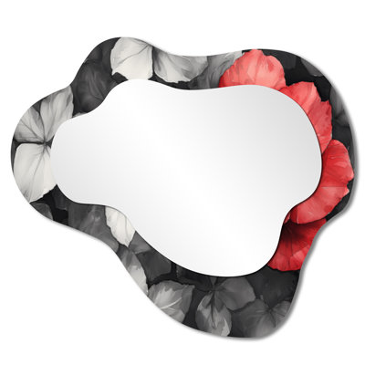 Monochrome Hydrangeas With Bold Red Accent I - Hydrangea Irregular Asymmetrical Mirror, Traditional Wall Mirror, Printed on Metal