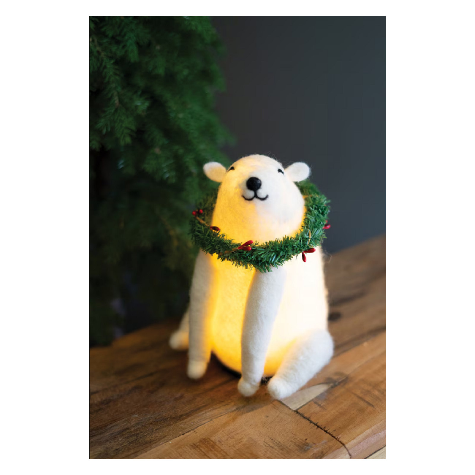 LIGHTED FELT CHRISTMAS POLAR BEAR
