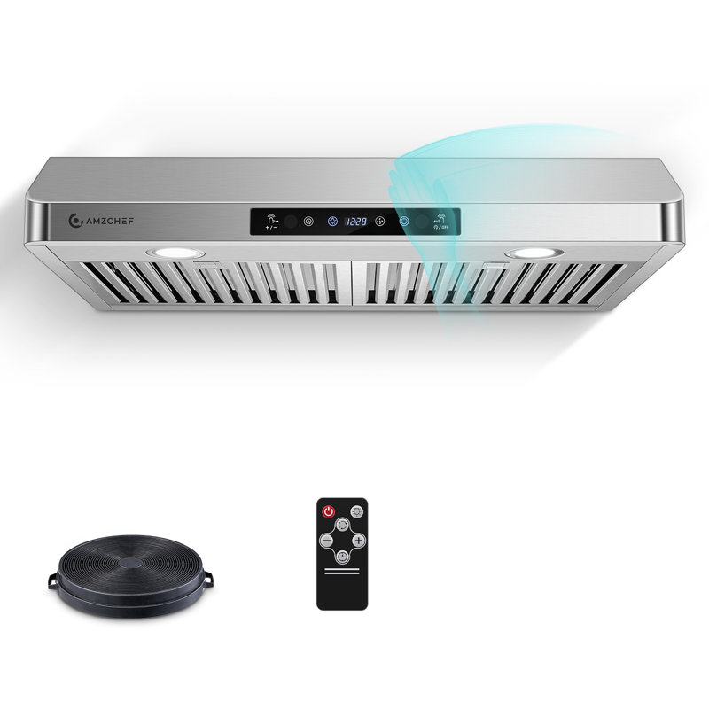 Hotte sous l'armoire Amzchef de 30 pouces, évent de cuisine en acier inoxydable de 700 pi³ / min, installation convertible à 3 voies (évent supérieur / évent arrière / recirculation sans conduit), télécommande tactile, lumières à DEL, filtres a
