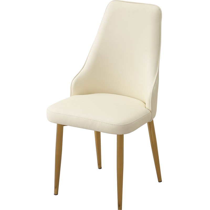 Élégantes chaises de salle à manger en cuir d'unité centrale (2), blanches avec base en métal, ergonomiques pour les pieds élégants du bureau et de la maison, bureau confortable pour la chambre à coucher