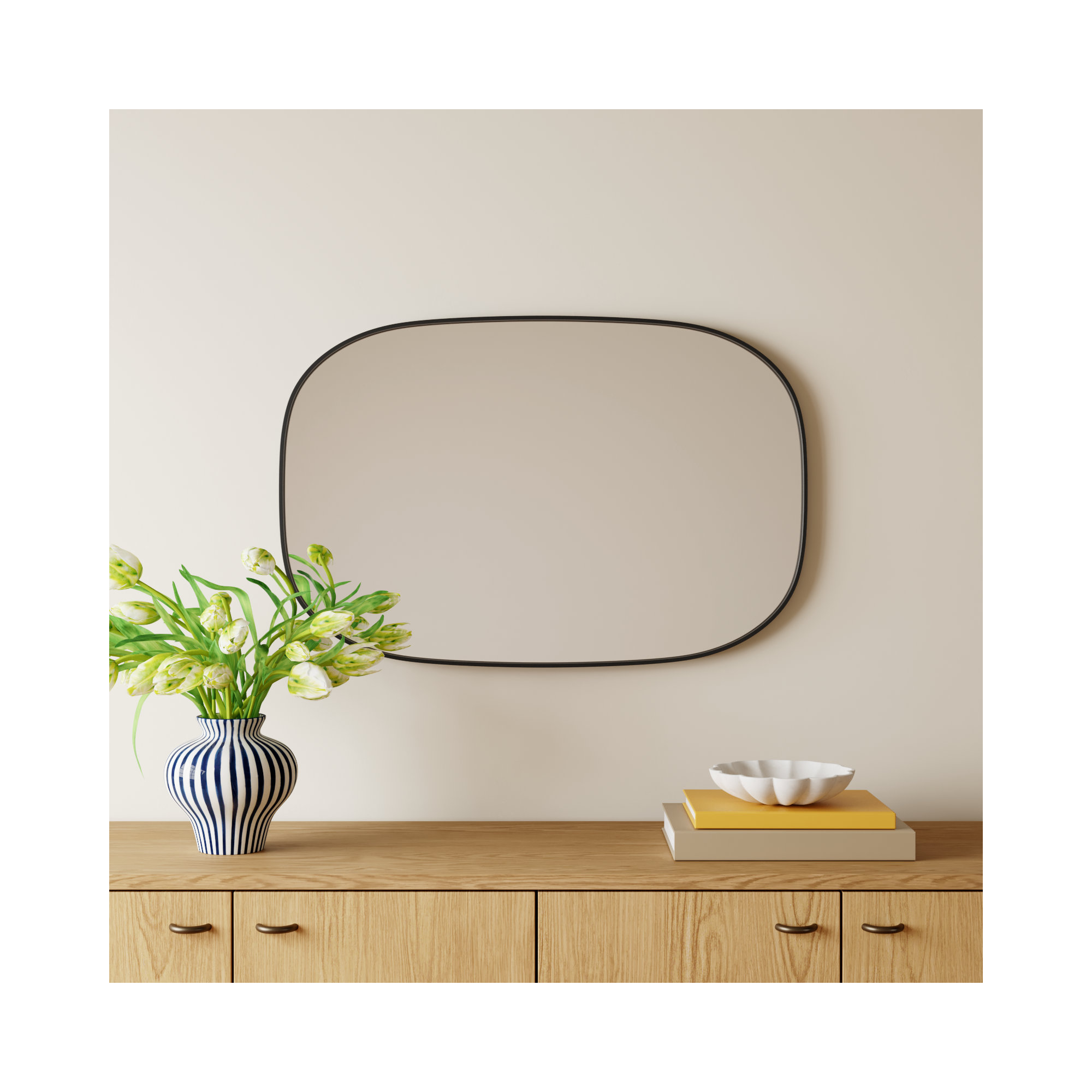 Sabine Metal Curved Oval Wall Mirror, 36" x 24", Black