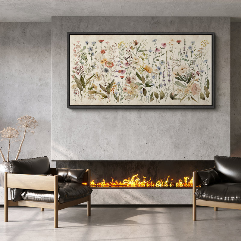 Bouquet de fleurs sauvages, peintures rétro rétro, H 30 po x l 60 po, Noir, noir, noir, noir