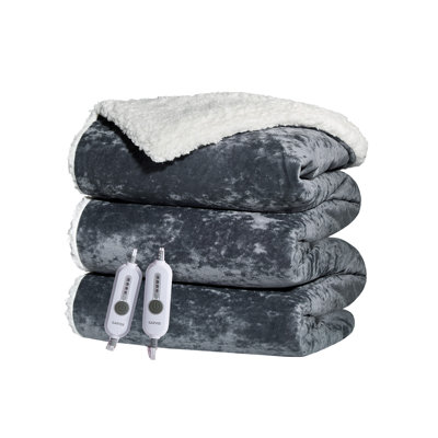 Couverture chauffante en velours et sherpa, couverture chauffante électrique à 4 niveaux de chaleur, arrêt automatique après 4 heures, protection contre la surchauffe, certifiée ETL et UL, lavable à la machine, idéale pour canapé, lit et bureau.
