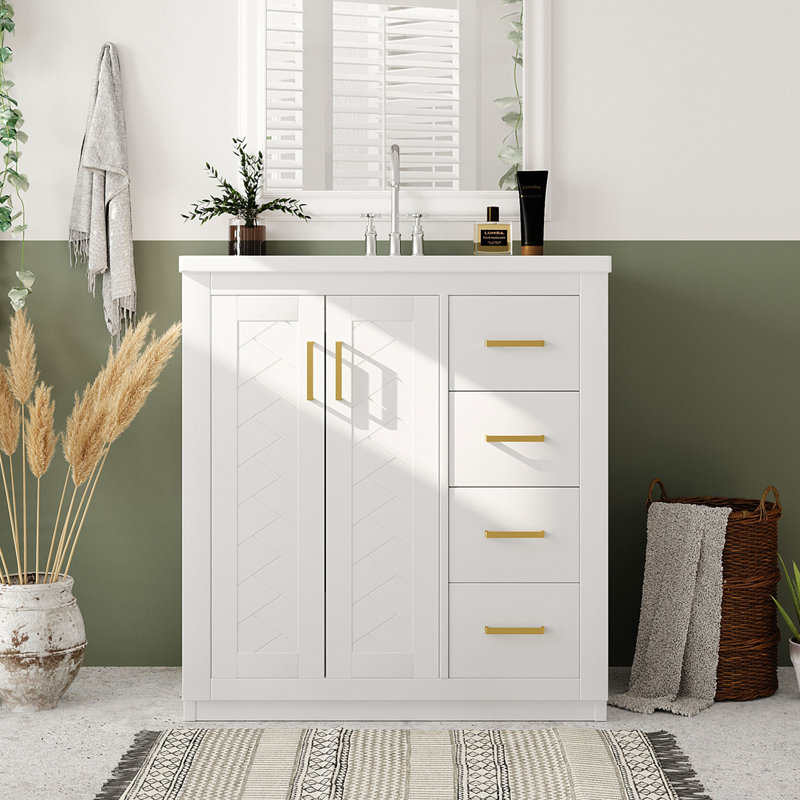 Meuble-lavabo 30 po avec lavabo en résine, Blanc