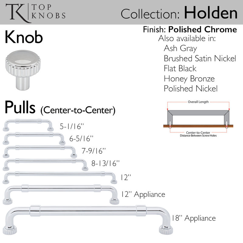 Holden 18" Center To Center Appliance Pull, 18" Center To Center, Polished Chrome