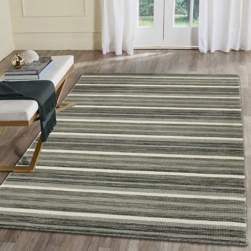 Tapis en laine tissé à la main Alaze - vert / blanc, Rectangle 7 pi 6 po x 9 pi 6 po