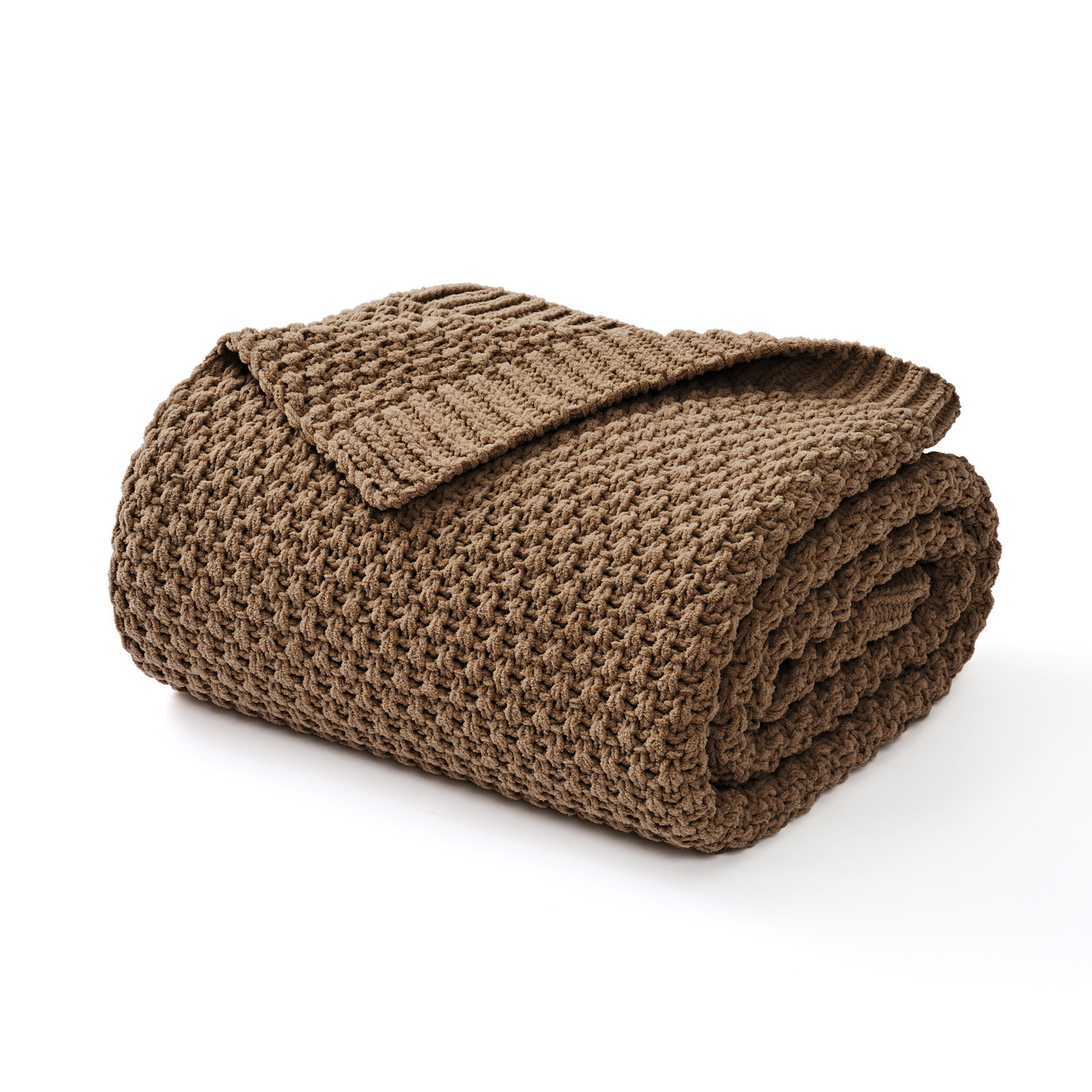 Chunky Chenille Knit Throw Blanket, Mocha Brown, 108" L x 92" W