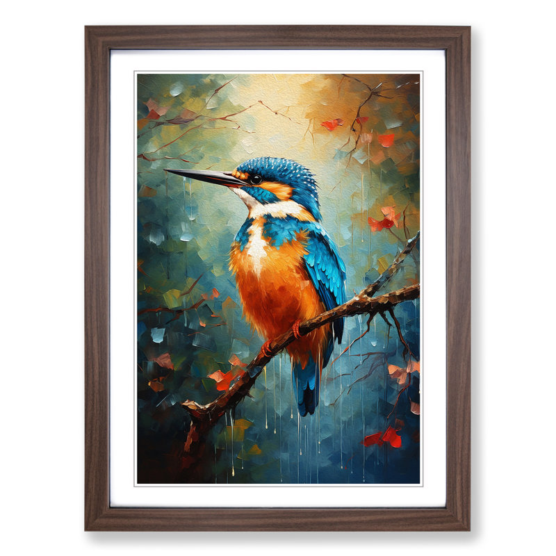 Kingfisher Impressionism No.2 Framed Print, 46cm H x 34cm W x 2cm D, Walnut