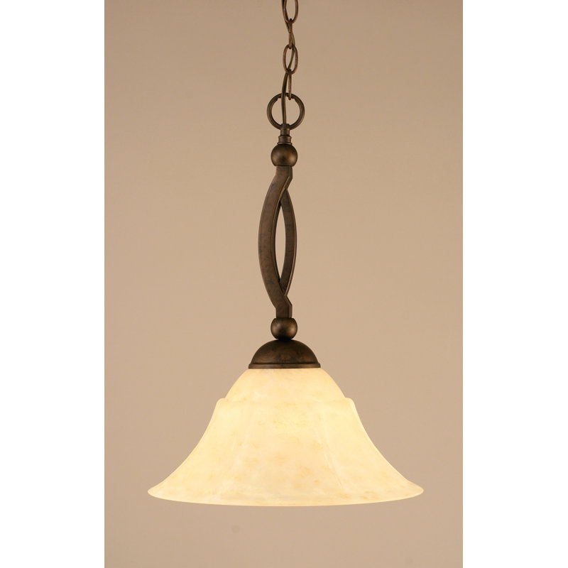Bow Chain Hung Pendant Glass, Brushed Nickel, 20.25", White Marble