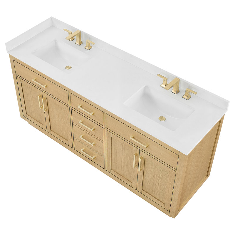 Ensemble de meuble-lavabo double 72 po Beckett, Chêne gouffre, Noir mat, Marbre de culture blanc