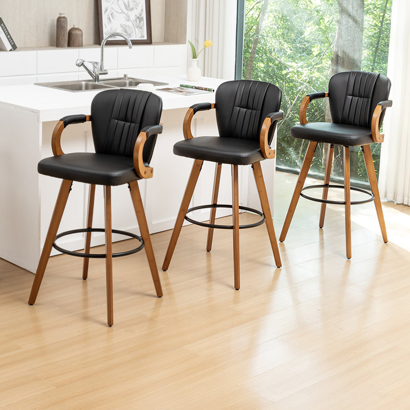 Ensemble de 3 tabourets pivotants modernes rembourrés 30 po, Noir, Tabouret de bar (siège d'une hauteur de 29,13 po), 3