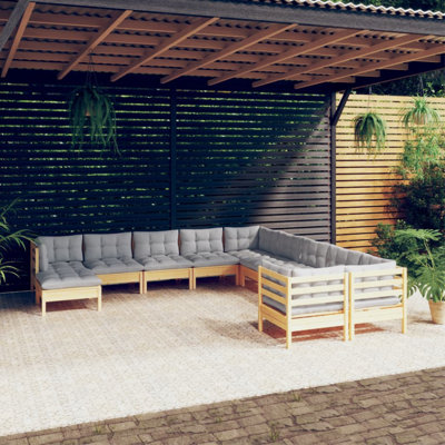  Ensemble de salon de jardin en bois de pin massif gris, tissu 100% polyester moyen