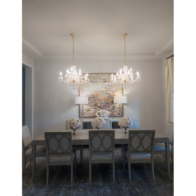 Wehr 12 - Light Glass Dimmable Classic / Traditional Chandelier, Majestic Wood Polished/Gold