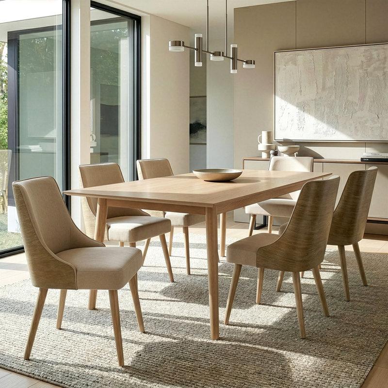 Ensemble de 2 chaises en tissu beige Esmy avec dossier en bois cintré délavé et pieds en bois massif, Beige Frame/Grey Seat