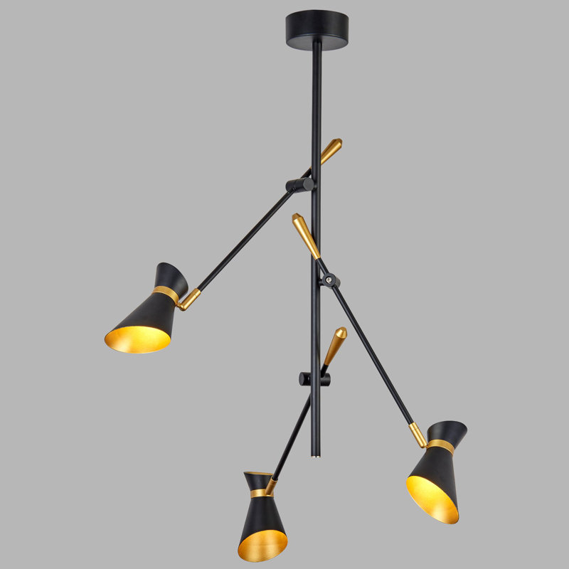 Colin 3-Light Cluster Chandelier, Matt Black/Gold