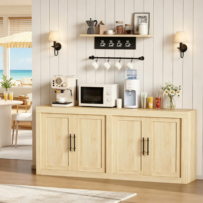 Buffet 70,8 po avec rangement, armoire décorative Mid-Century moderne avec 4 portes, crédence en bois et café pour le salon, la cuisine et le couloir.