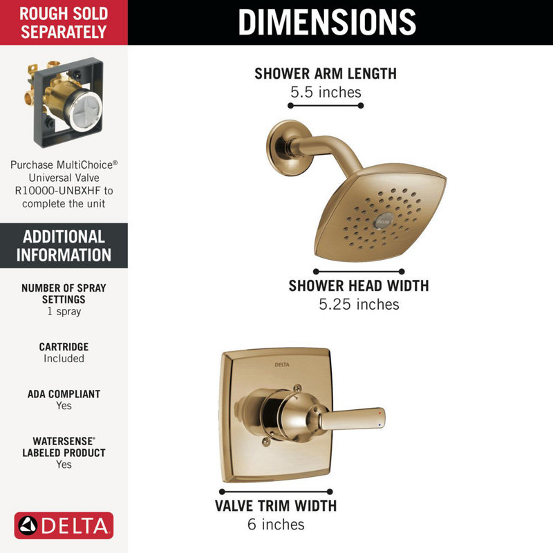 Ashlyn 14 Series Single-Function Shower Faucet Set, Shower Valve Trim Kit, Champagne Bronze