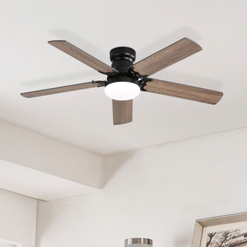 Ventilateur de plafond moderne à 5 pales avec lumière DEL et télécommande Derick, Noir, 42"