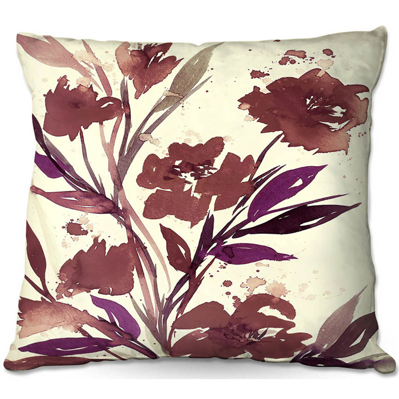 Coussin décoratif posies canapé, 18 po x 18 po, Brun / Mauve / Crème