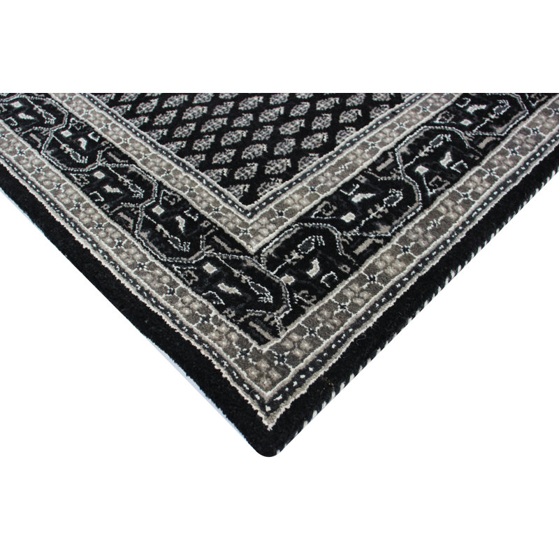 Hand-Knotted High-Quality Black Area Rug, Runner 2'7" x 13'11"