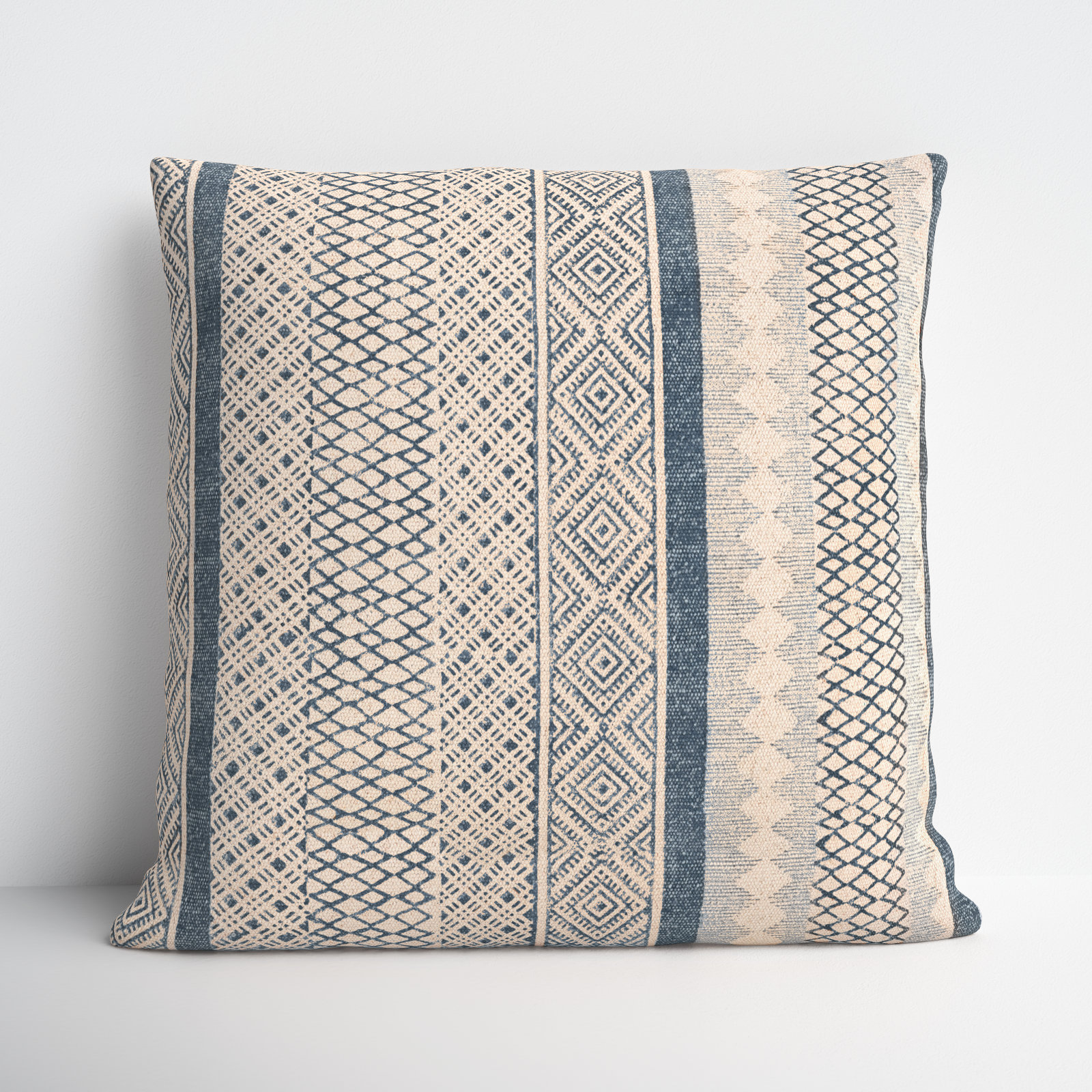 Zetta Geometric Cotton Throw Pillow, Down, Light Beige/Tan, 18" x 18"