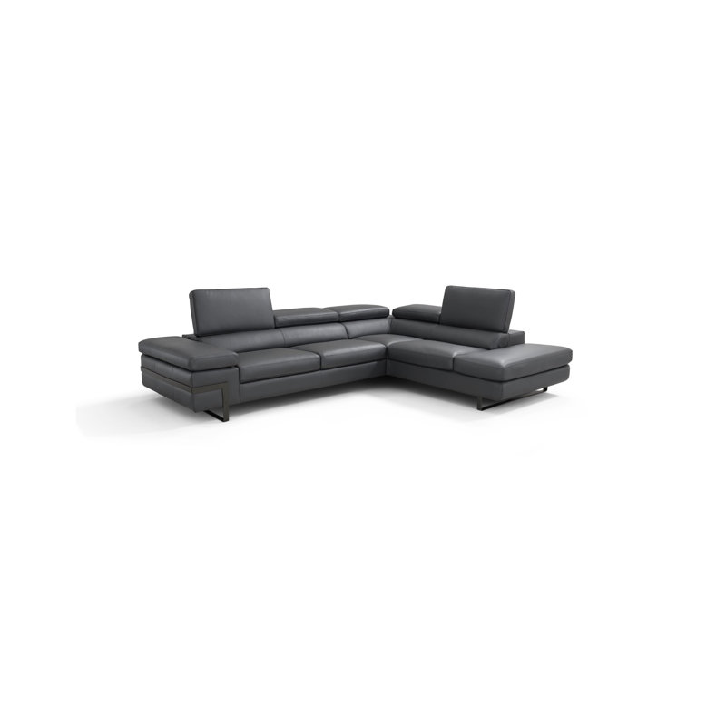 Besi Upholstered L-Shaped Sectional Left Hand Facing, Dark Gray Genuine Leather, Right Hand Facing