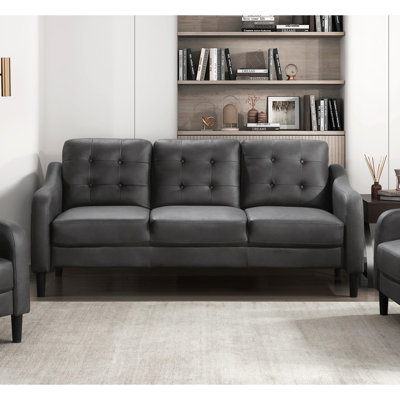 Button Living Room In Gray Microfiber With Solid Wood Support And Tufting, 3 Back Support,