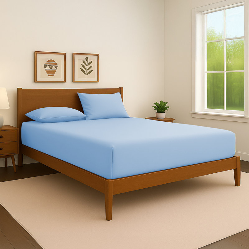 40cm Extra Deep Fitted Sheet – Soft Microfiber, Wrinkle-Free, Cooling, Elastic Corners, Blue, Double (4'6)