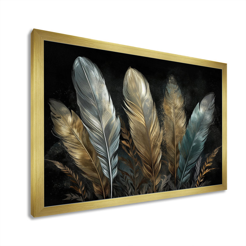 «Roslie Gold Gilded Feathers II», reproduction sur toile, Cadre doré simple, H 30 po x l 40 po x P 1,5 po