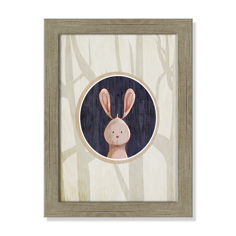«Juvenile Forest Animals», impression sur papier, H 14 po x l 10 po x P 0,6 po, Encadré plat de bois de grange gris