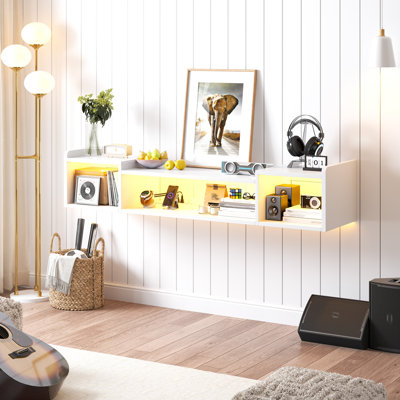 Floating & Floor Tv Stand With Built-in Outlets, Led Lights & Cable Management - 55"/71" Modern Media Console