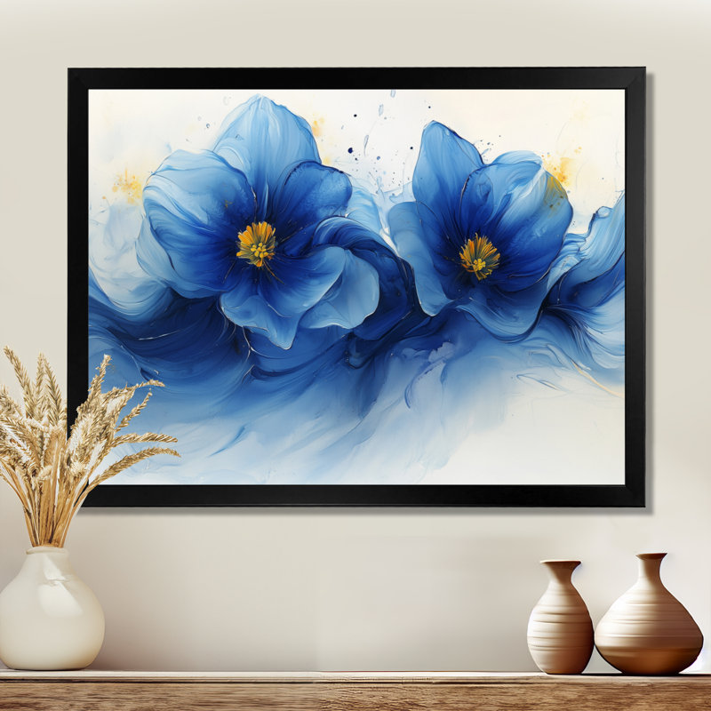 Blanc sur velours bleu jonquilles Bloom I - jonquilles grand art mural, H 12 po x l 20 po, Noir