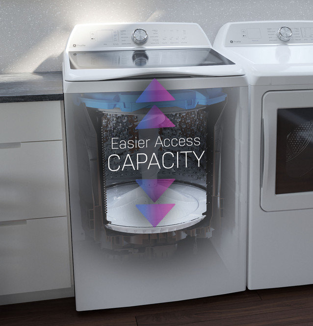 GE Profile 5.4 cu. ft. ENERGY STAR Top Load Washer with Smarter Wash Technology and FlexDispense + 7.4 cu. ft. ENERGY STAR Smart Gas Dryer with Sanitize Cycle and Sensor Dry