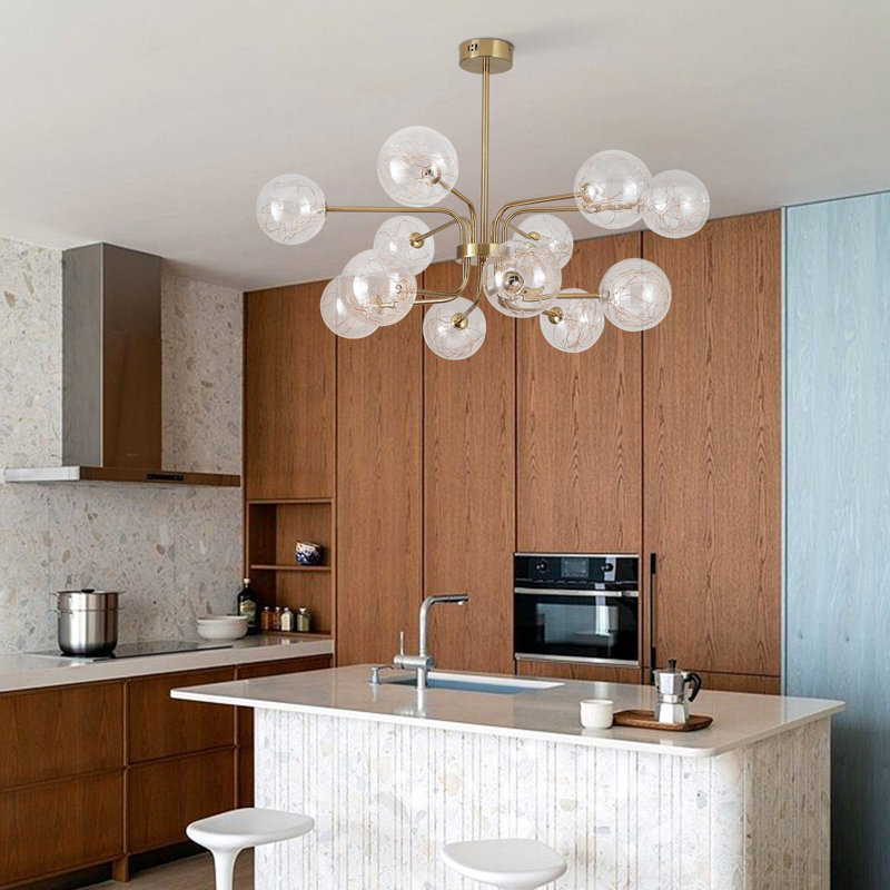 Grand lustre 39 po avec globe en verre Tateana
