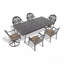 Ensemble de salle à manger 7 pièces en fonte d'aluminium toutes saisons comprenant 2 chaises pivotantes, 6 chaises et une table rectangulaire avec cadre noir