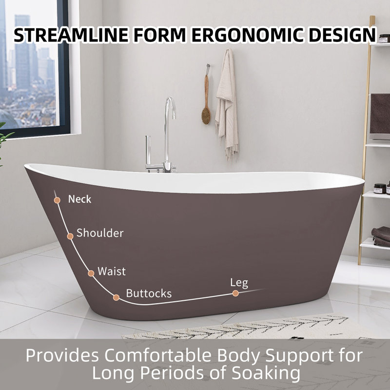 59" x 29" Freestanding Soaking Acrylic Bathtub, Matte Gray