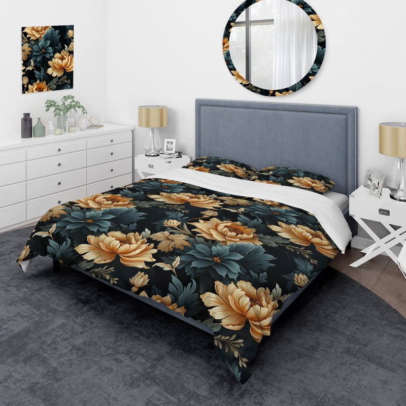 Vintage Yellow Damask Nostalgia - Ensemble de housse de couette damassé, Housse de couette simple + 1 taie décorative stan