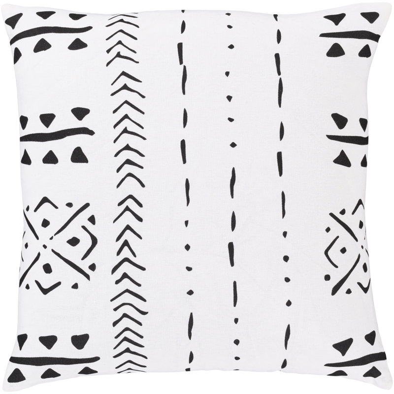 Mud Cloth Square Cotton Pillow Cover and Insert, White, Polyester/Polyfill