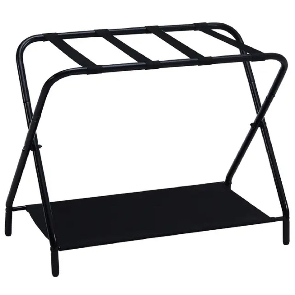 Shanon Folding Luggage Rack - Suitcase Stand With Storage Shelf - Folding Luggage Rack for Guest Room and Bedroom - Sturdy Portable and Stylish Metal Suitcase Stand InRoom Designs