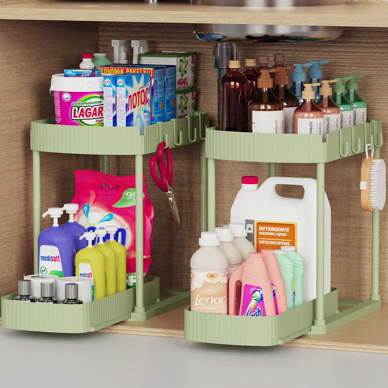 Ensemble de 2 organisateurs de rangement coulissants polyvalents pour sous l'évier et sous l'armoire dans la cuisine et la salle de bain