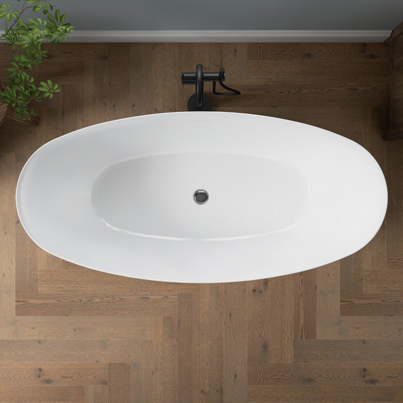 65'' Freestanding Tub Deep Soaking Acrylic Bathtub, Oval