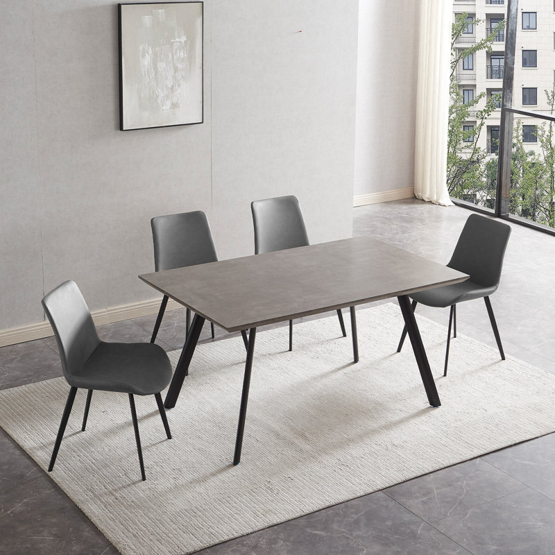 Greet Rectangular Kitchen Dining Table Set, Modern Kitchen Dining Table with Upholstered Dining Chairs, Gray